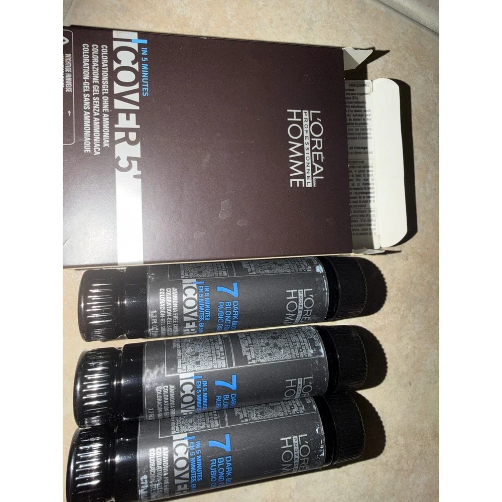 Loreal Professionnel Homme Cover 5' hair Gel 7 Dark Blond Ammonia Free 3pk